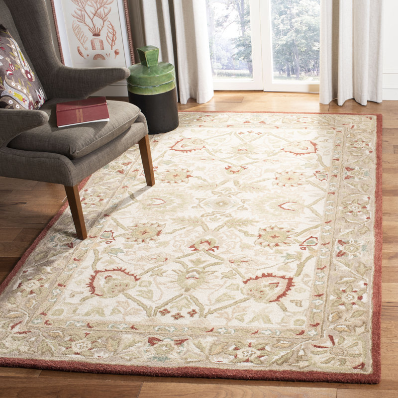 Charlton Home® Tingley HandTufted Wool Ivory/Rust/Green Area Rug